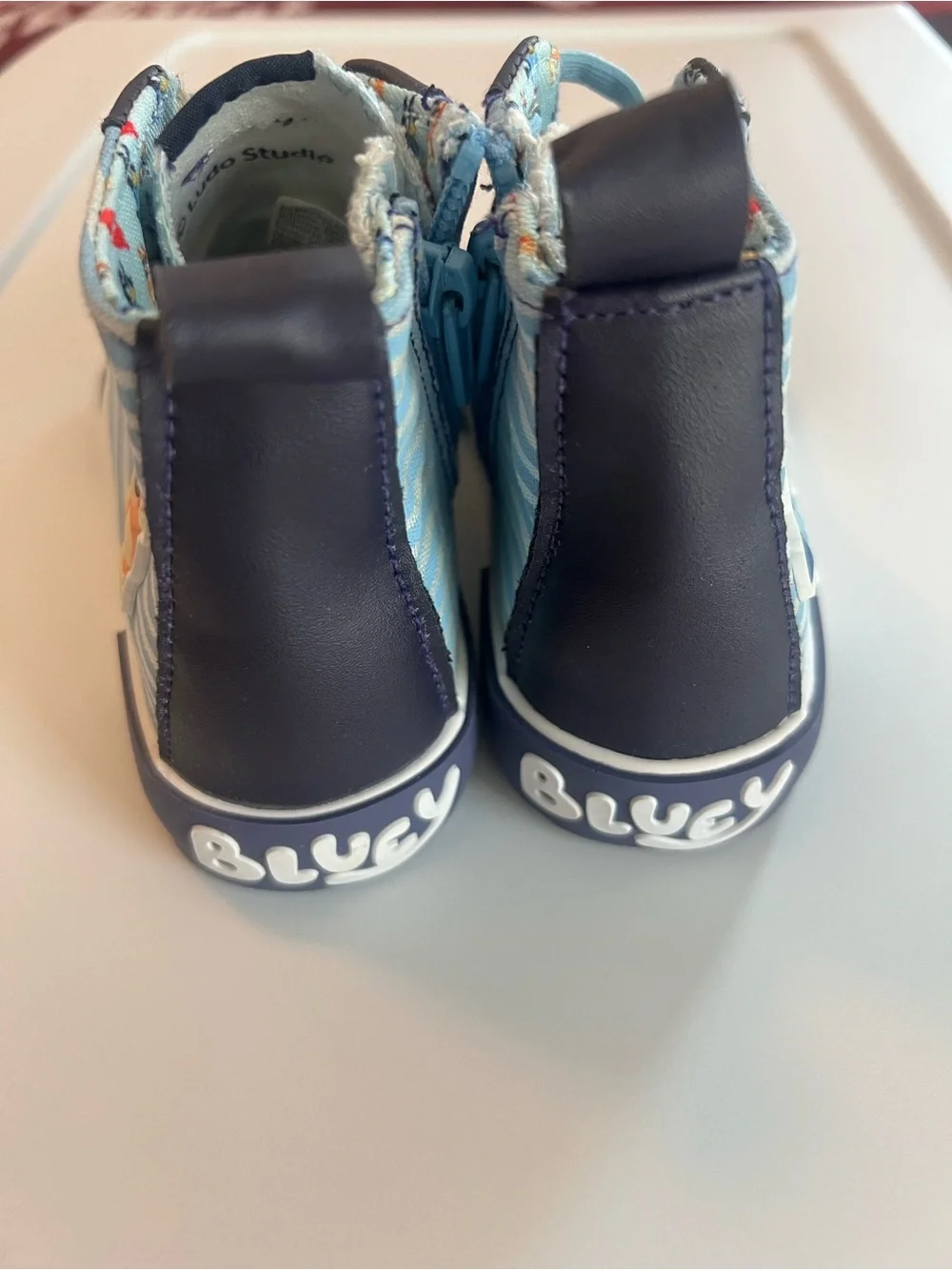 Kids Bluey BlueStriped High-Top Sneakers with Character Accent
